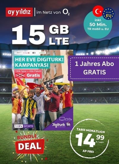 Ay Yildiz Digiturk 12 Monate Full Sport Paket & Ay Allnet FLAT 15 GB