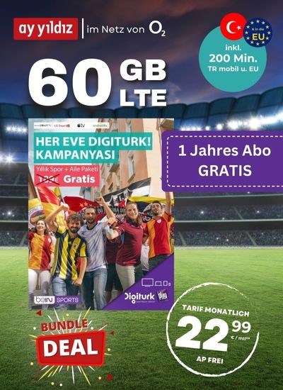 Ay Yildiz Digiturk 12 Monate Full Sport Paket & Ay Allnet MAX 60 GB