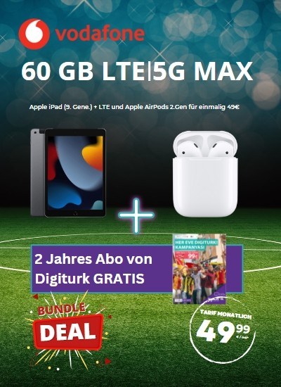 Apple iPad (9. Generation) + LTE und Apple AirPods 2.Gen 64 GB Space Grau